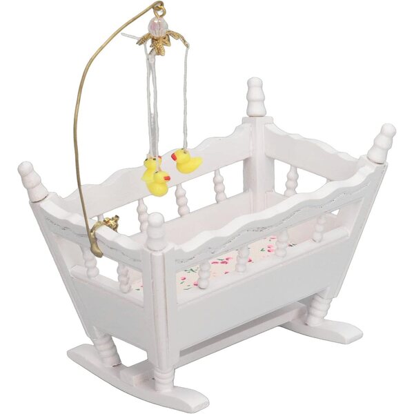 Lit bebè miniature 1:12 in legno con pendente anatroccolo per casa delle bambole