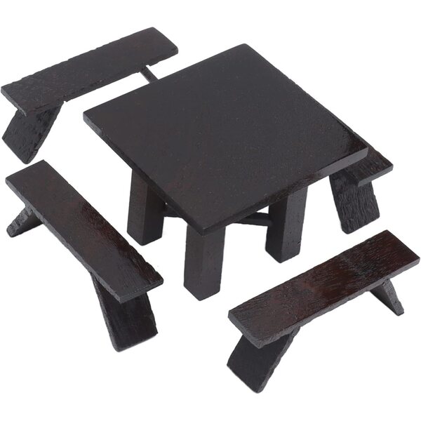 Miniatur-Set aus schwarzem Holztisch und Sofa 1:12 für Puppenhaus