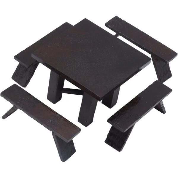 Miniatur-Set aus schwarzem Holztisch und Sofa 1:12 für Puppenhaus