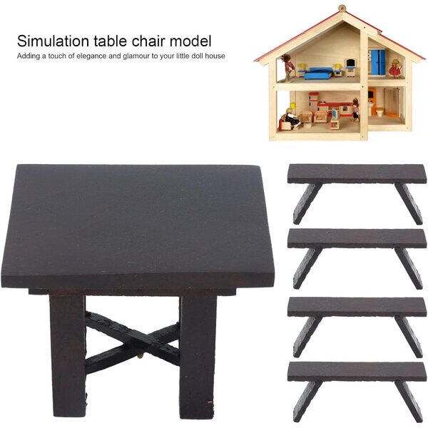 Miniatur-Set aus schwarzem Holztisch und Sofa 1:12 für Puppenhaus