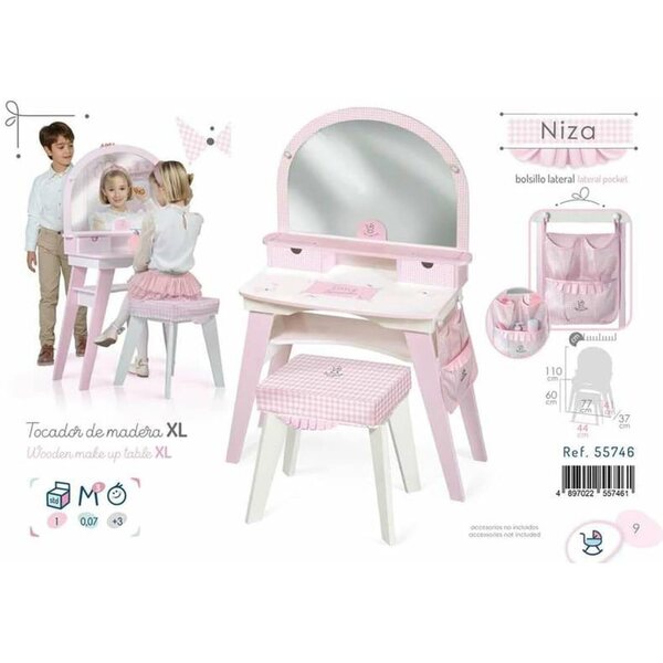 Grande Tavolo da Trucco in Legno Niza DeCuevas Toys con Specchio e Cassetti