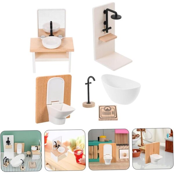 1:12 Miniatur-Badezimmermöbel-Set aus Holz und Kunststoff für Puppenhäuser