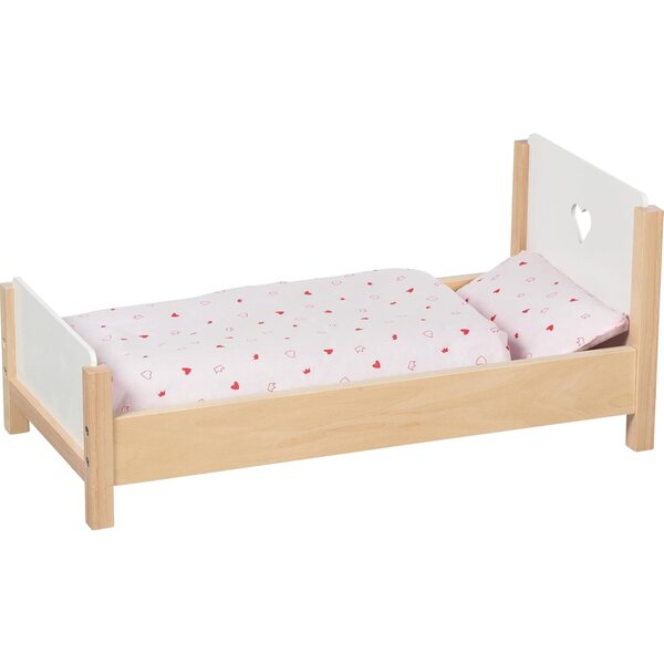 Goki Puppenbett aus Holz mit romantischem Herz – 56,7 x 28,7 x 25,3 cm