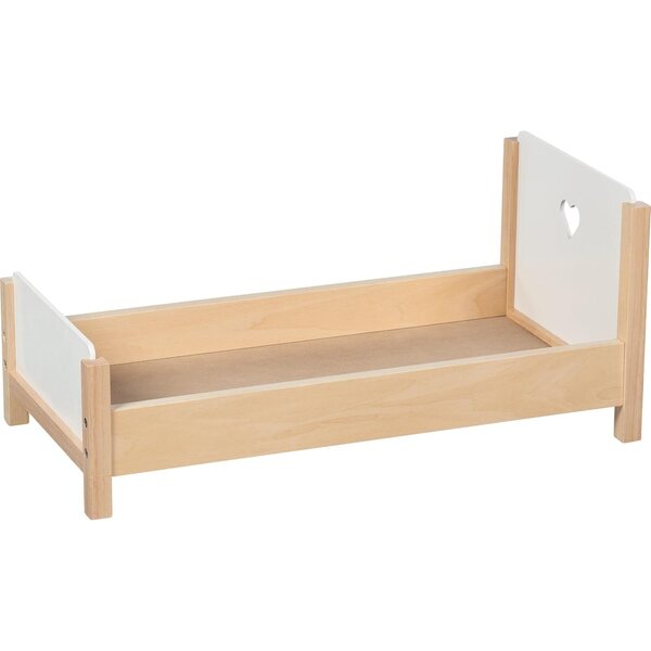 Goki Puppenbett aus Holz mit romantischem Herz – 56,7 x 28,7 x 25,3 cm
