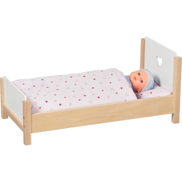 Goki Puppenbett aus Holz mit romantischem Herz – 56,7 x 28,7 x 25,3 cm