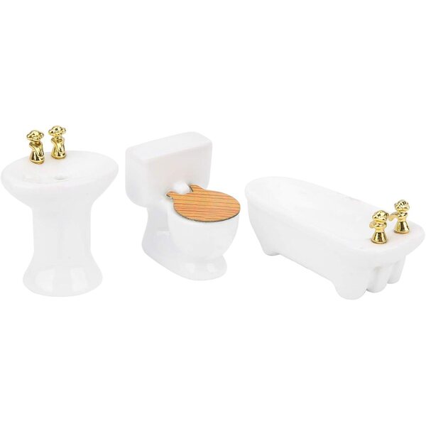1/24 Keramik-Puppenhaus-Miniatur-Badezimmer-Set, Waschbecken, Badewanne und Toilette in 3 Farben