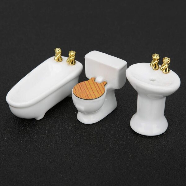 1/24 Keramik-Puppenhaus-Miniatur-Badezimmer-Set, Waschbecken, Badewanne und Toilette in 3 Farben