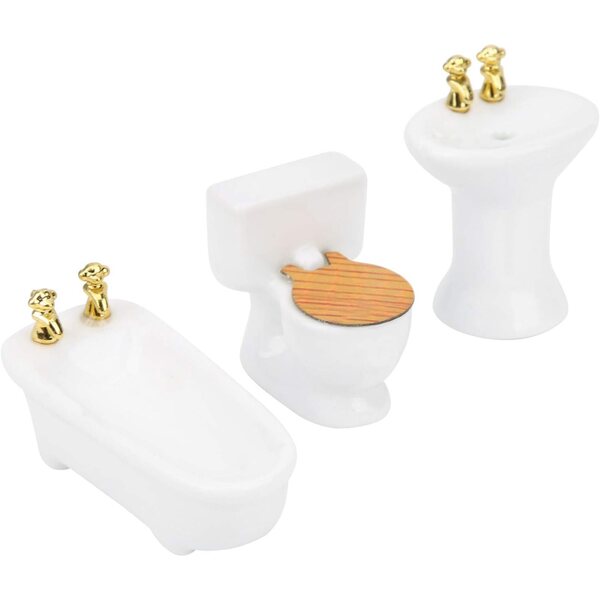 1/24 Keramik-Puppenhaus-Miniatur-Badezimmer-Set, Waschbecken, Badewanne und Toilette in 3 Farben