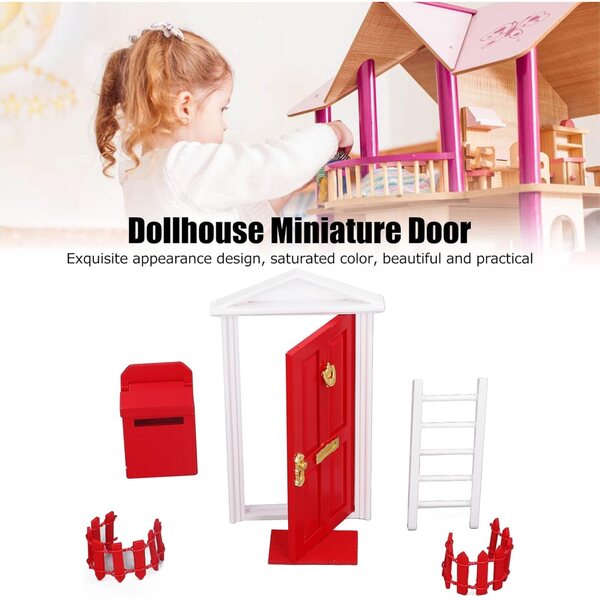 Irfora Mini-Holztür für Puppenhaus 1:12, raffinierte und farbenfrohe Details