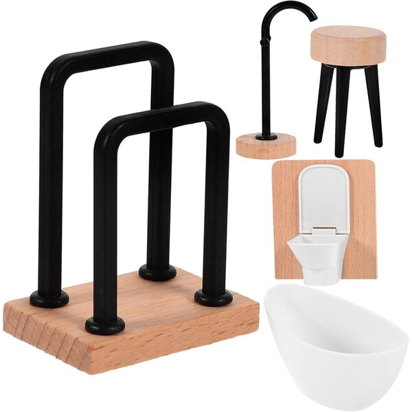 Set 12 Accessori in Legno e Plastica per Casa delle Bambole - Bagno Miniatura 1:12