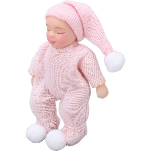 Mini Bambino Porcellana per Case delle Bambole 1:12 con Maglione Rosa - Omquot