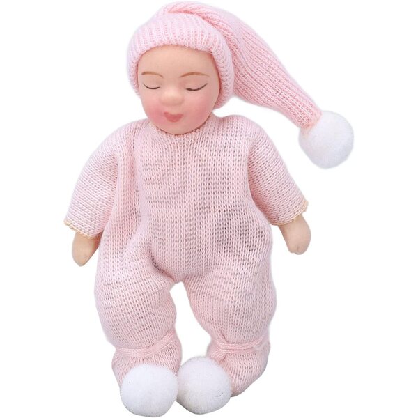 Mini Bambino Porcellana per Case delle Bambole 1:12 con Maglione Rosa - Omquot