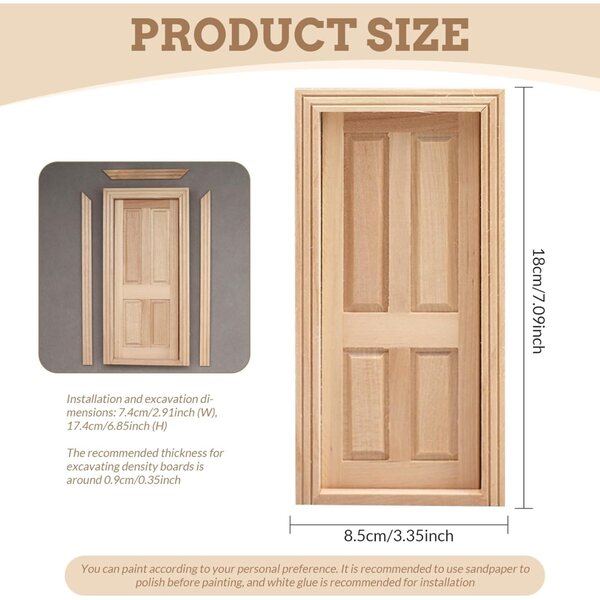 Porta Casa delle Bambole 1:12 in Legno Bianca da Personalizzare - Accessorio Miniatura