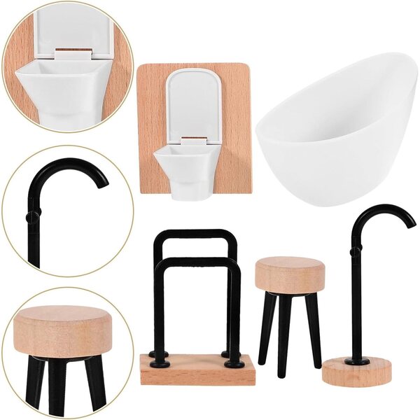 Set 5 Accessori Bagno in Miniatura per Casa delle Bambole - Decorazioni Realistiche