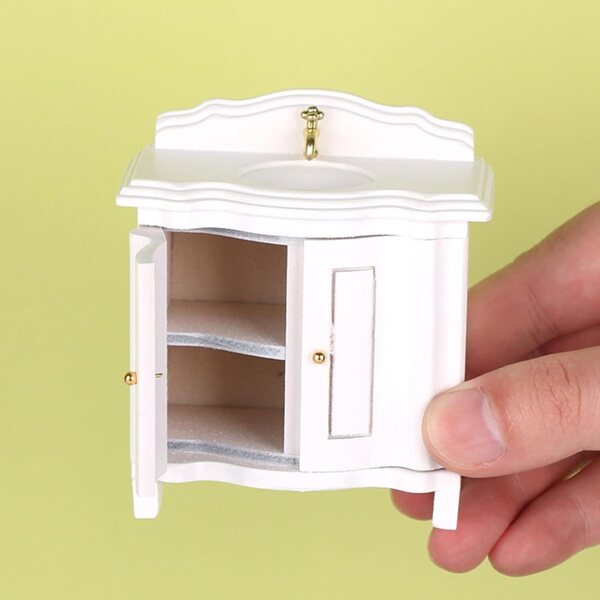 1:12 Miniatur-Holzwaschbecken für Puppenhaus, realistisches und elegantes Design