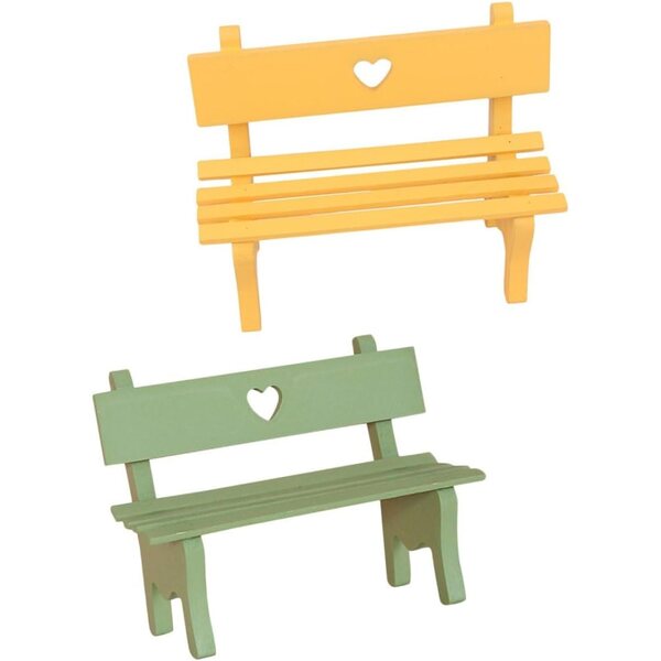 Mini Panca Decorativa in Legno 2 Pezzi per Mini Casa e Giardino, Design Realistico
