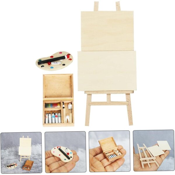 ERINGOGO Mini Set di Mobili Artistici per Casa delle Bambole con Cavalletto e Tavolo Disegno