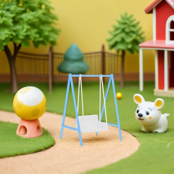 1:12 Mini-Puppenhausschaukel aus blauem Kunststoff mit interaktiver Funktion