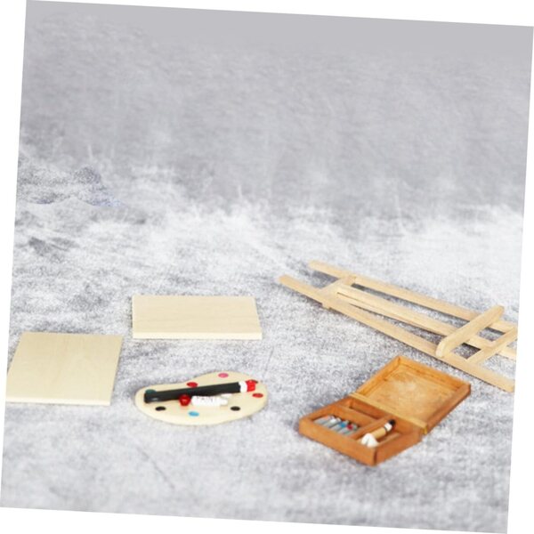 Mini Tavolo da Disegno con Cavalletto e Accessori in Legno per Casa delle Bambole