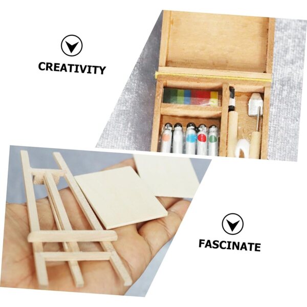 Mini Tavolo da Disegno con Cavalletto e Accessori in Legno per Casa delle Bambole