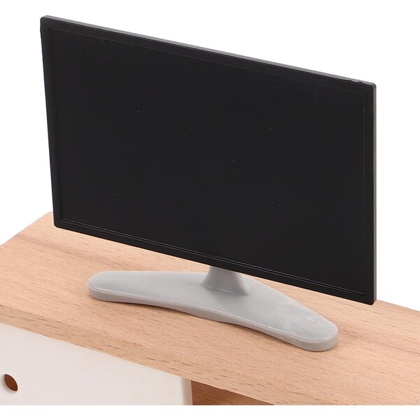 Комплект мебели за куклена къща с мини бял LCD телевизор и пластмасов и дървен шкаф
