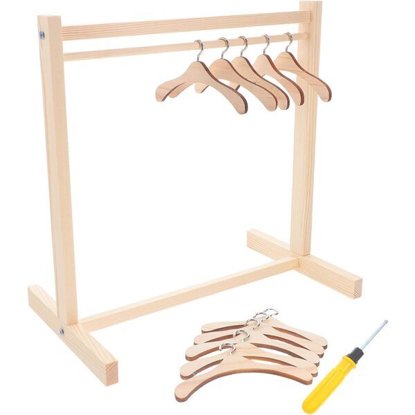 Set 30 Mini Grucce in Legno per Bambole con Appendiabiti Compatto e Portatile