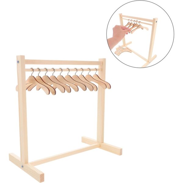 Set 30 Mini Grucce in Legno per Bambole con Appendiabiti Compatto e Portatile