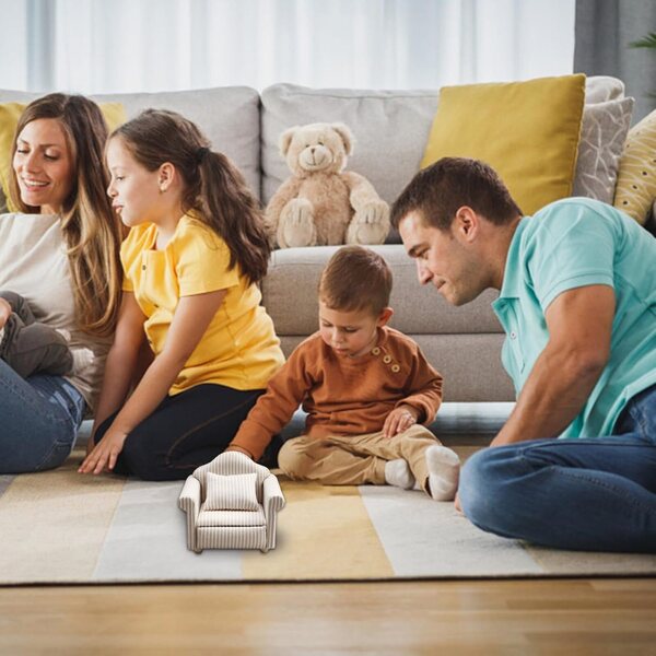 Minisofa aus Stoff und Holz für Puppenhaus, Beige mit weißen Streifen