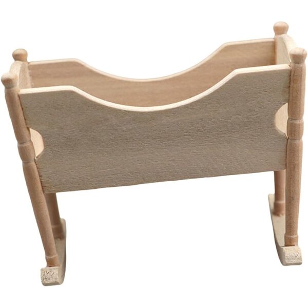 Mini Culla in Legno per Casa delle Bambole, Arredo Camera da Letto in Miniatura Beige