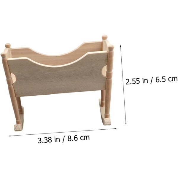 Mini Culla in Legno per Casa delle Bambole, Arredo Camera da Letto in Miniatura Beige