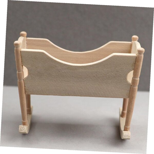 Mini Culla in Legno per Casa delle Bambole, Arredo Camera da Letto in Miniatura Beige
