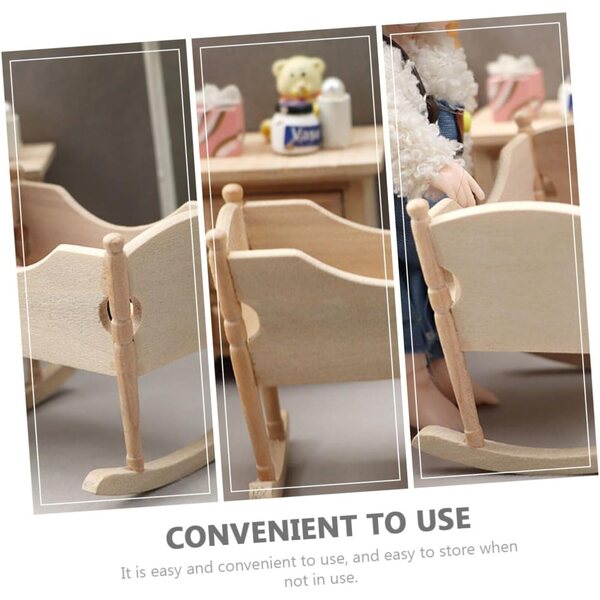 Mini Culla in Legno per Casa delle Bambole, Arredo Camera da Letto in Miniatura Beige