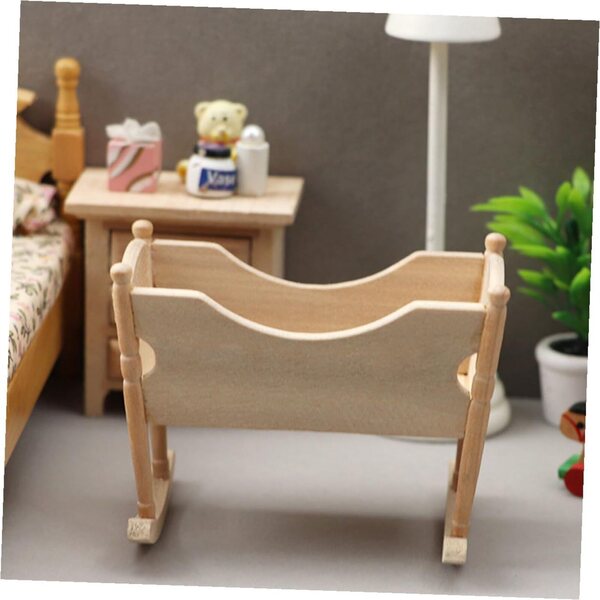 Mini Culla in Legno per Casa delle Bambole, Arredo Camera da Letto in Miniatura Beige