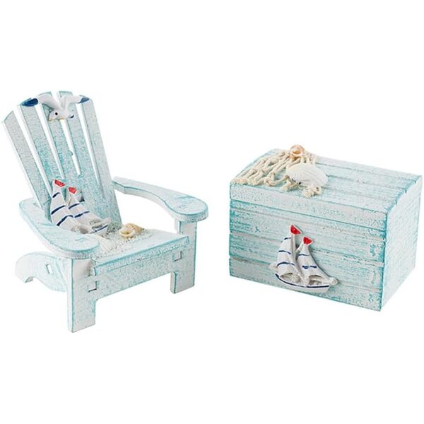 Mini sedia da spiaggia in legno stile mediterraneo con scatola decorativa
