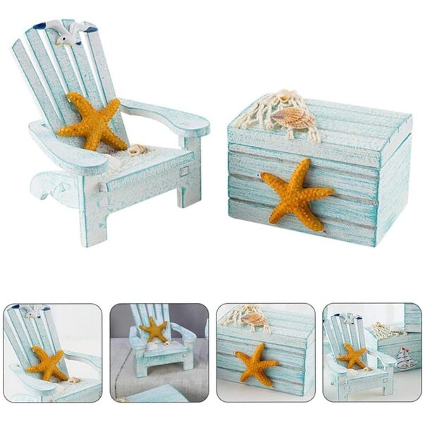 Mini sedia da spiaggia in legno stile mediterraneo con scatola decorativa