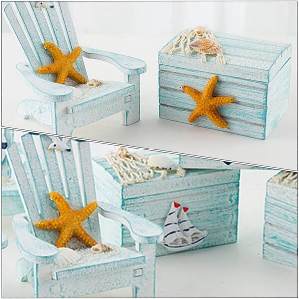 Mini sedia da spiaggia in legno stile mediterraneo con scatola decorativa