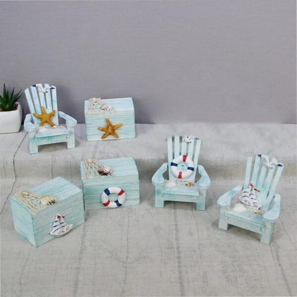 Mini sedia da spiaggia in legno stile mediterraneo con scatola decorativa