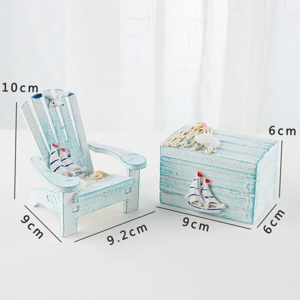 Mini sedia da spiaggia in legno stile mediterraneo con scatola decorativa