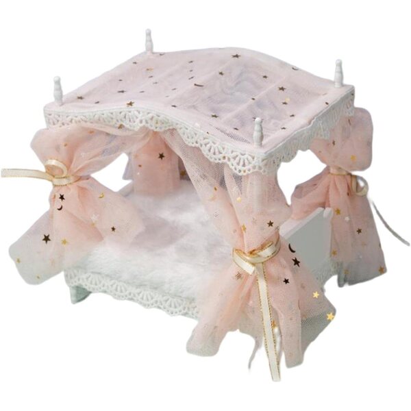 predolo Miniaturbett 1:12 für Puppenhaus, rosa Deko-Accessoire