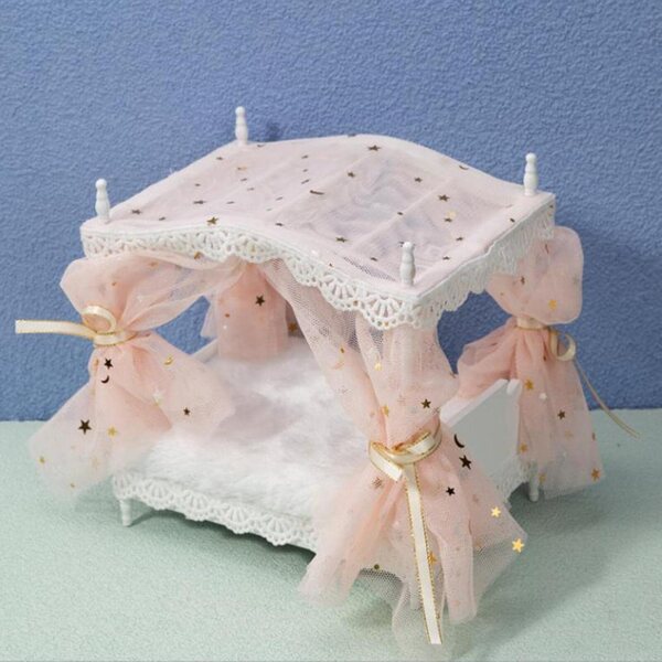 predolo Miniaturbett 1:12 für Puppenhaus, rosa Deko-Accessoire