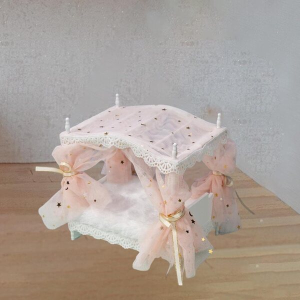 predolo Miniaturbett 1:12 für Puppenhaus, rosa Deko-Accessoire