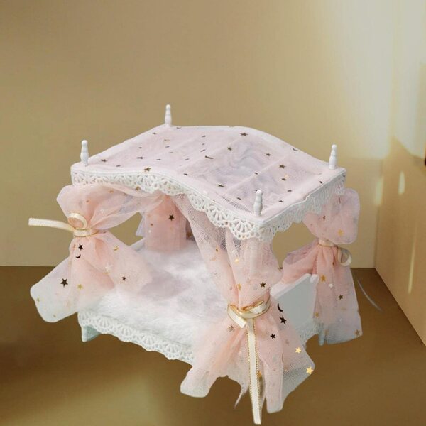 predolo Miniaturbett 1:12 für Puppenhaus, rosa Deko-Accessoire