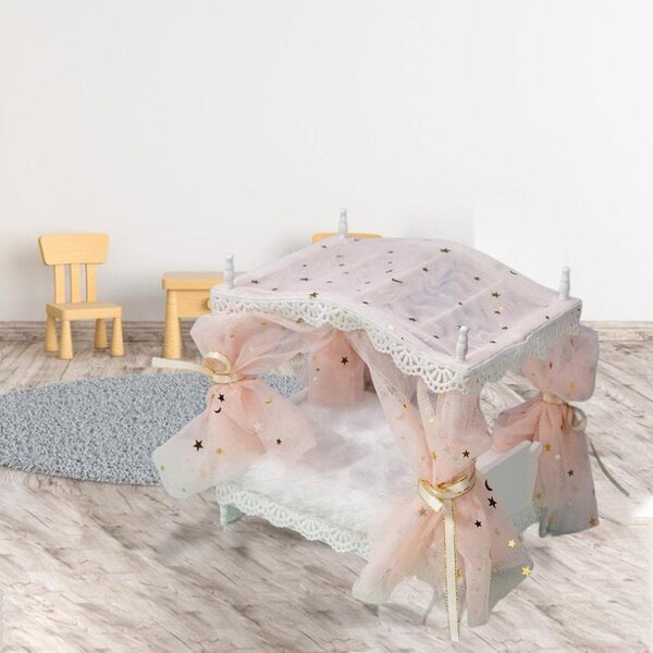 predolo Miniaturbett 1:12 für Puppenhaus, rosa Deko-Accessoire