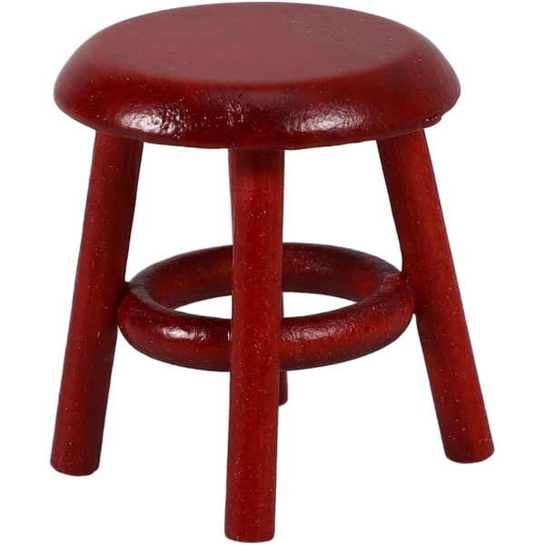 Tabouret Miniatura in Legno Rosso Scuro per Casa delle Bambole 3,7x3,2 cm