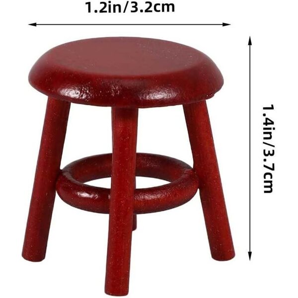 Tabouret Miniatura in Legno Rosso Scuro per Casa delle Bambole 3,7x3,2 cm