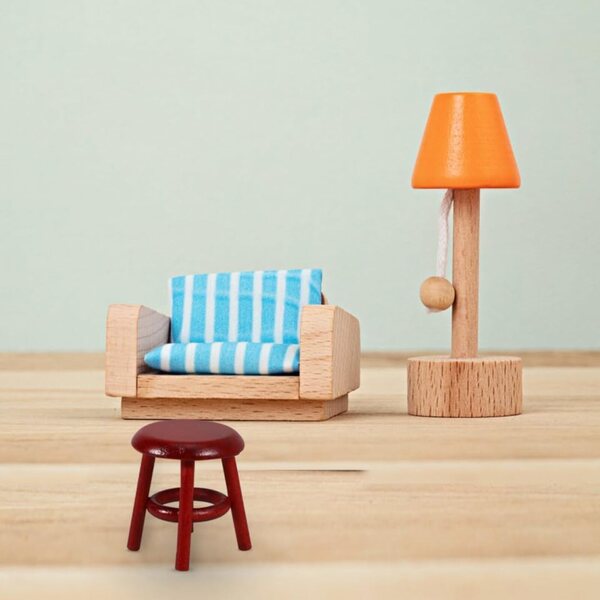 Tabouret Miniatura in Legno Rosso Scuro per Casa delle Bambole 3,7x3,2 cm