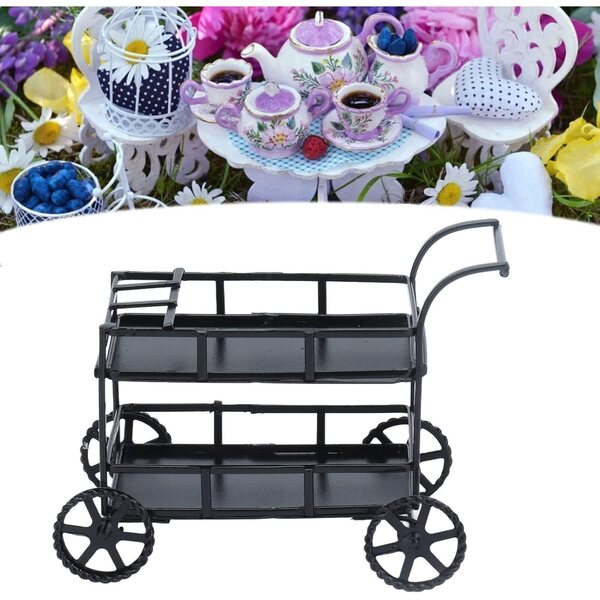 Carrello cucina miniatura in metallo 1:12, giocattolo realistico e supporto scrivania versatile