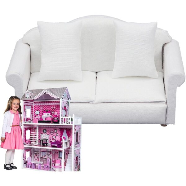 Miniatursofa für Puppenhaus 1:12 aus Holz und Stoff – dekoratives Accessoire