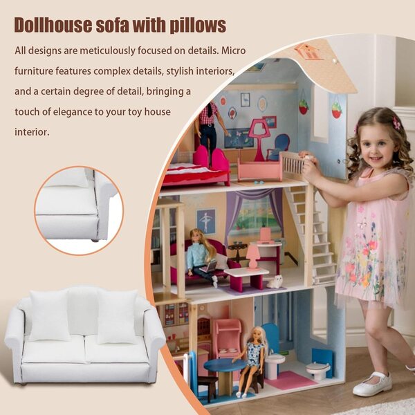Miniatursofa für Puppenhaus 1:12 aus Holz und Stoff – dekoratives Accessoire