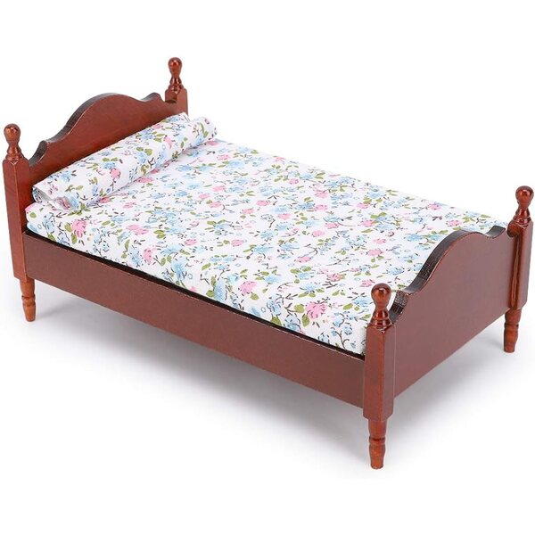 Letto Miniatura 1:12 in Legno colore Sequoia per Casa delle Bambole - DriKou